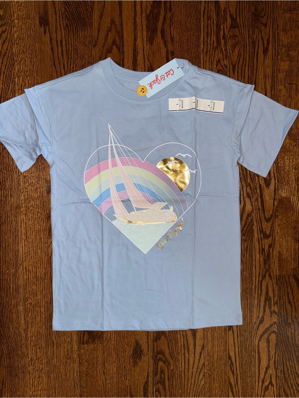 Cat & Jack Light Blue Sailboat Heart Graphic Tee with Gold Accent